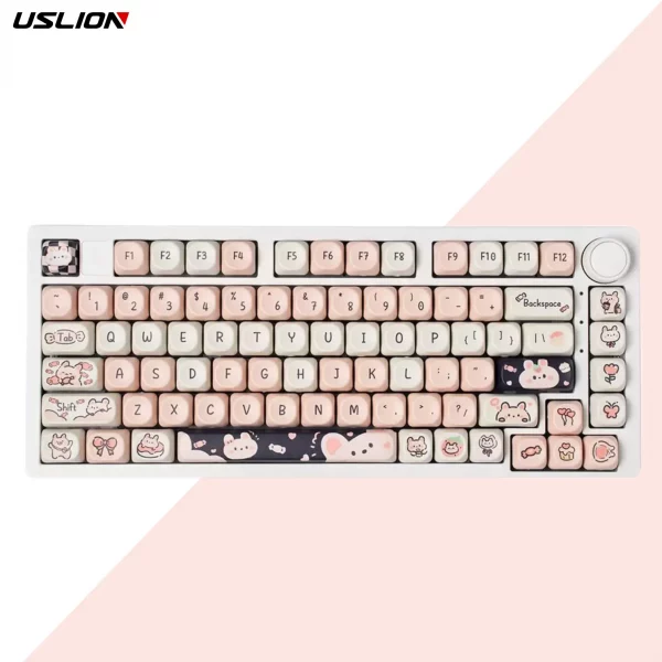 USLION 95 Teclas Keycaps Conejo Rosa